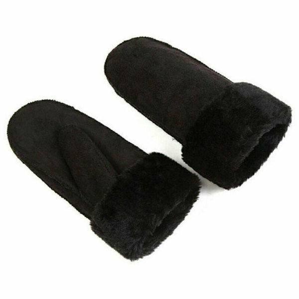 Vinter dam ullhandskar äkta läderhandskar dam lädervantar tjocka varma söta fårskinns damhandskar utomhus Black One Size