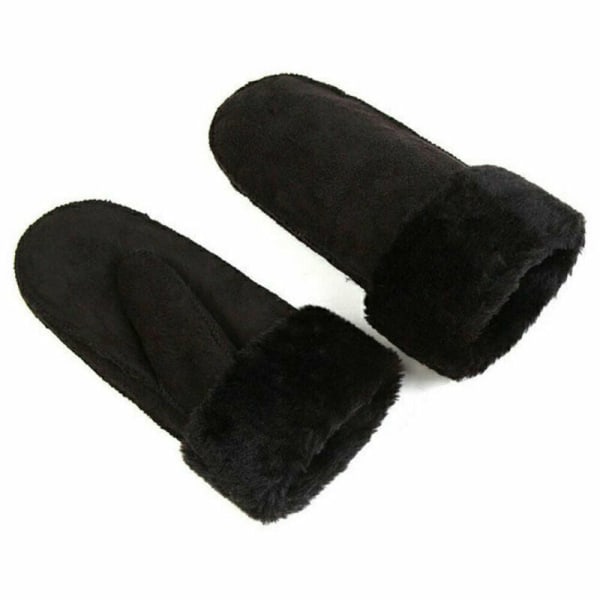 Vinter dame ullhansker ekte skinnhansker dame skinnvotter tykke varme søte saueskinn damehansker utendørs Black One Size