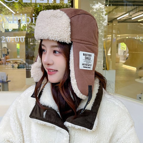 Varm Lei Feng-hatt for kvinner, vinter, ski, ørebeskyttelse, kuldebestandig bomull, utendørs, student, sykkelhatt for menn, vind- og kuldehatt claret One Size
