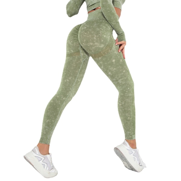 Sömlösa Tvättade Fuktabsorberande Sexiga Peach Hip Wicking Yogabyxor Träningsbyxor Leggings 6500 trousers-washed blue L