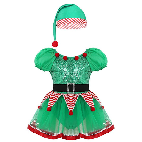 Flickor Paljett Tutu Julklänning Tomtens Alv Kostym Småbarn Grön Festlig Balett Dansdräkt Fancy Party Klänning White