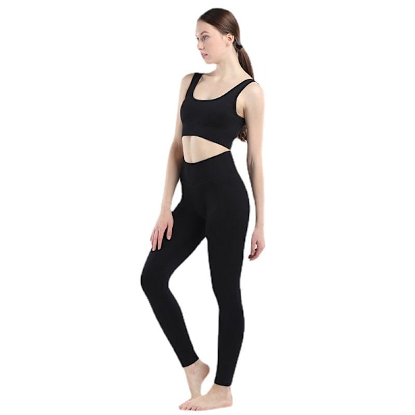 Yoga Set Dam Gym Kläder Kvinnlig Hög Midja Yoga Byxor Träningsdräkt Dam Fitness Kläder Bra Pants Black M