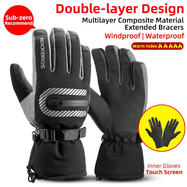 Handsker Motorcykel Vandtætte Fleece Termiske Handsker Snowboard Snescooter Handsker Mænd Kvinder Vinter Snecykel Handsker S233C XL