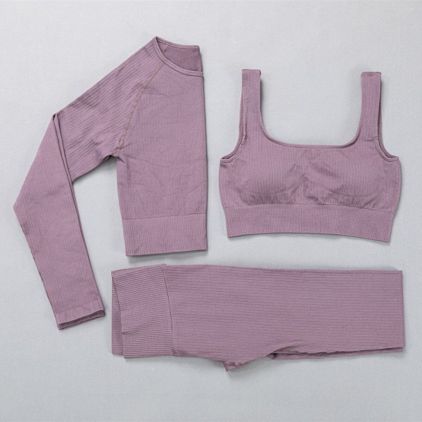 Yoga Set Träningskläder Yoga Leggings och BH för Kvinnor 3 pcs sets purple S