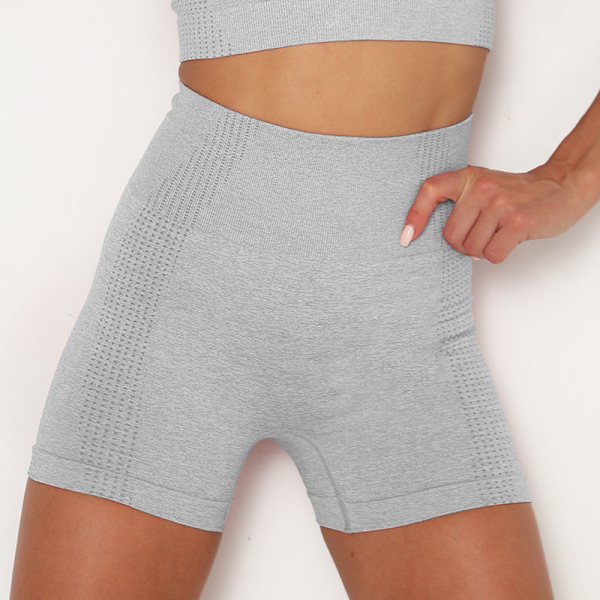Saumattomat neulotut urheilushortsit lyhythihaiset shortsit joogavaatteet kuntoilupuku seksikkäät treenivaatteet naisille 9149 shorts-light gray M
