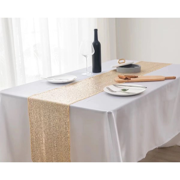 2 stk. paljettbordflagg bryllupsseremoni oppsett duk bordløper juledekorasjon polyester firkantet glitterpaljett Light Gold 30*140cm/80g