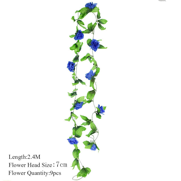 2,3 m Blomsterguirlande Kunstig Blomstersnor med Blade Silke Sakura Kirsebærblomst Efeu Ranke til Hjemmehave Bryllupsbue Dekoration F09 blue vine
