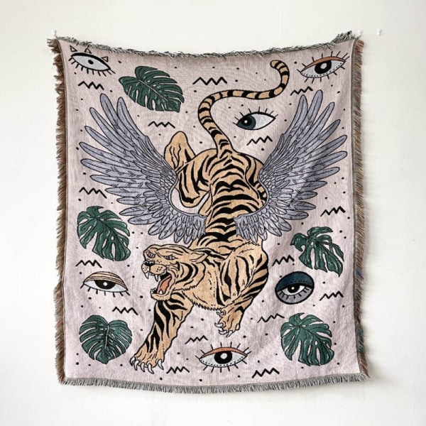 Boho Sofffilt Stickad Bomull Sofföverdrag Demonöga Viktad Tapet Bohemisk Tofs Boho Väggdeko Picknickfilt Filtar L 130x160cm