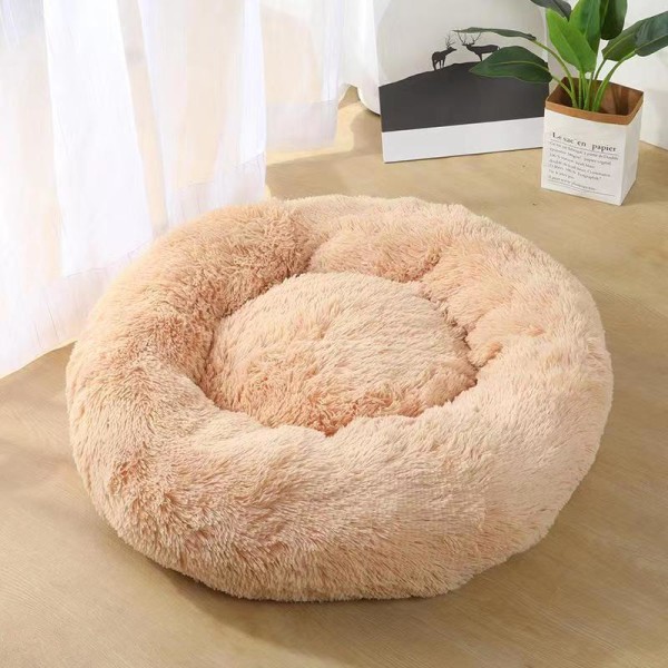 Deluxe Fluffy Ekstra Stor Hundeseng Vaskbar Rund Kjæledyrsofa Kattesenger Matte Hundepute Pute Kjæledyrseng Light gray 80cm