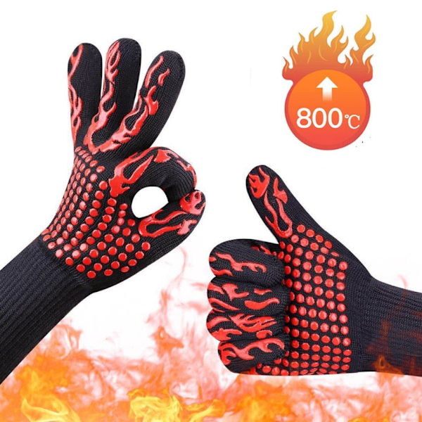 BBQ Handskar Högtemperaturtåliga Ugnsvantar 500 800 Grader Brandsäkra Grill Värmeisolerande Mikrovågsugnshandskar 33cm C