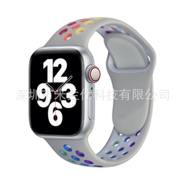 Klockarmband för Apple Watch iWatch 38/40/41/42mm-S10 utökad storlek ML kod 52 grå regnbåge