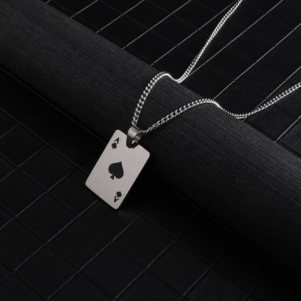 Halsband med hänge för män, poker, lyckosam spader ess, röd svart silverfärg, rostfritt stål, lång kedja, smycken black popcorn chain