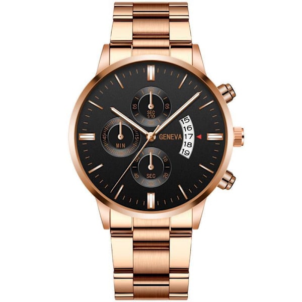Kalender Stål Ur Herre Stort Urskive Quartz Ur Herre Ur Herre Ur Rose gold black surface