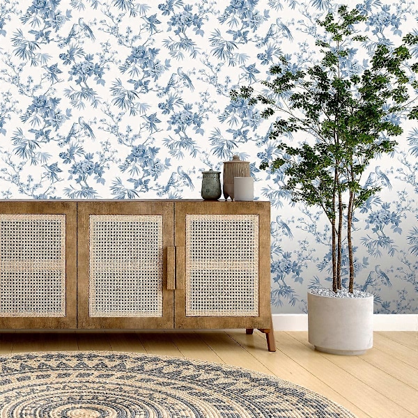 Amelie Chinoiserie Fågeltapet Rasch Blå/Vit Blue/White