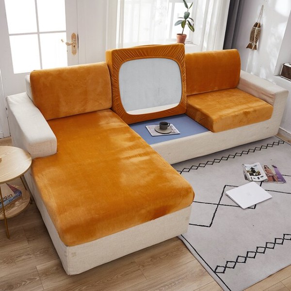 Tykt Velour Sofabetræk Ensfarvet Sofahynde Betræk Elastisk Slipcover Altomfattende Sofabetræk Spisestue light grey normal size-140-190