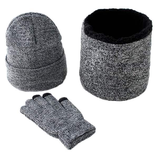Vinter Ullskjerf Fortykket Varm Strikkelue, Skjerf og Hansker Tredelt Sett Medium Gray