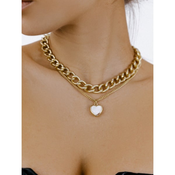 Dubbla lager Loving Heart Fritillary hängsmycke Halsband dam punk stil hip hop kvinnlig choker set ZW833 gold