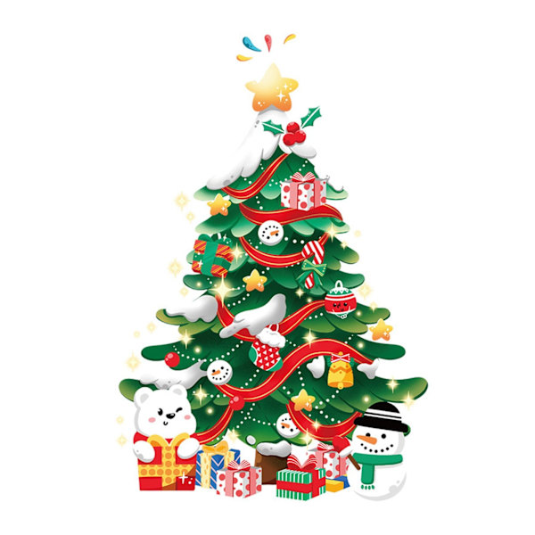 Utsökta Fönsterdekaler med Julgransmönster Xmas Skyltfönsterdekal PVC Självhäftande Väggdekaler Xmas Heminredningsrekvisita Yellow Sticker