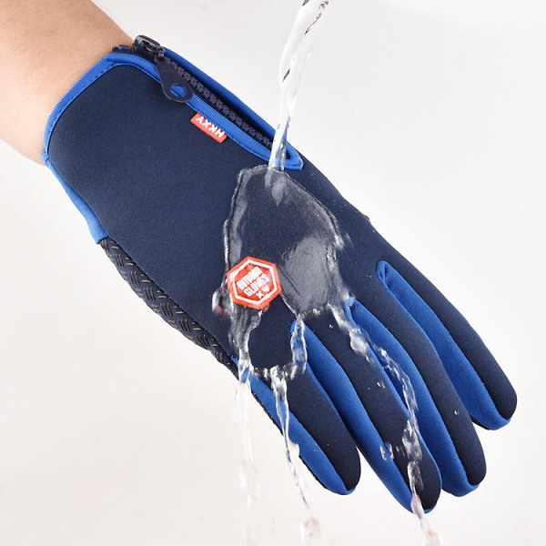 Varme berøringsskjermhansker for menn og kvinner, høst og vinter, vindtette, varme utendørs klatre-, ski-, sykkel- og glidelåshansker Waterproof wool mouth arrow Blue L