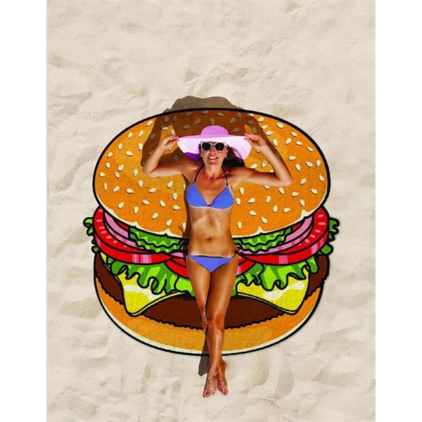 Strandhandduk Donut Rund Picknickmatta Trendig Pizza Hamburgare Frukt 150*150cm Mikrofiber Tapestry Badfilt donut