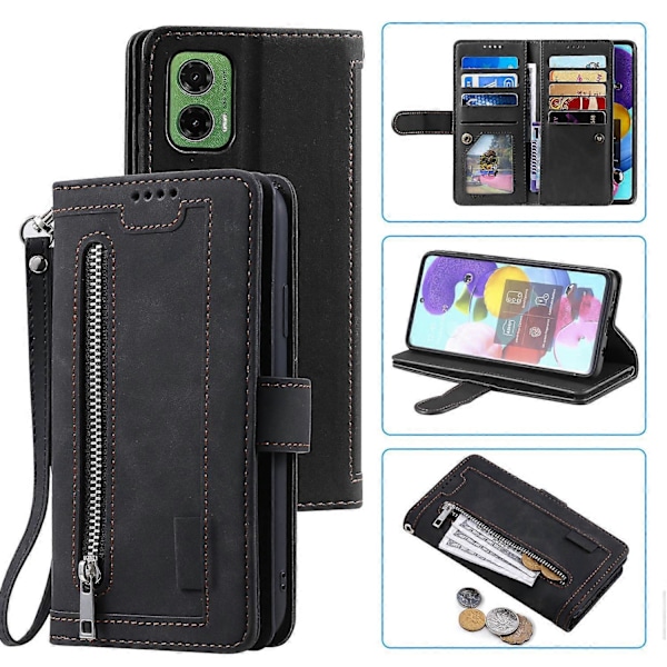 Motorola Moto G35 5G -kotelo PU-nahkainen puhelinkotelo vetoketjullisella lompakolla ja 9 korttipaikalla Style D