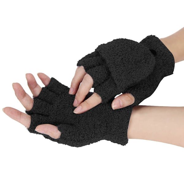 Vinter Varma Tjocka Ullhandskar Stickade Flip Fingerlösa Flexibla Exponerade Finger Tjocka Handskar Vantar Män Kvinnor Handske Gray