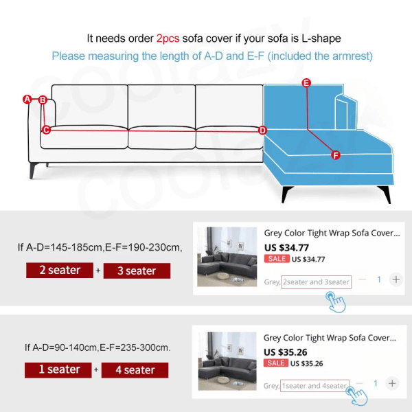 Grått Enfärgat Elastiskt Stretch Sofföverdrag Behöver Beställa 2 Delars Sofföverdrag Om L-stil fundas soffor con chaise longue Fodral för Soffa White 3-seater 190-230cm