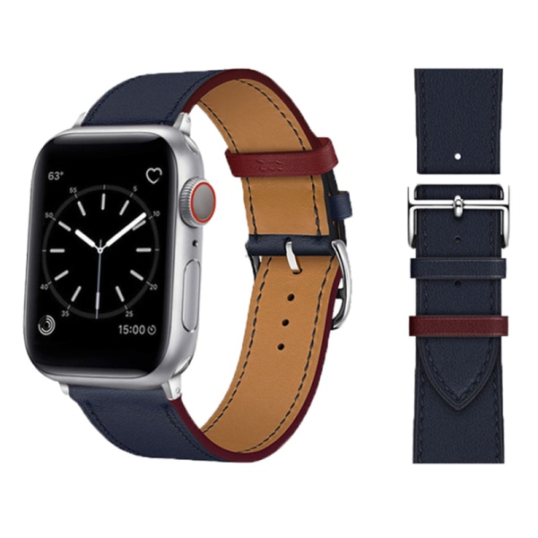 Lærreim for Apple Watch-reim 44mm 45mm 42mm 41mm 40mm 38mm Single tour klokkereim armbånd iWatch serie 3 4 5 6 SE 7 reim 5 royal blue For 38mm 40mm 41mm
