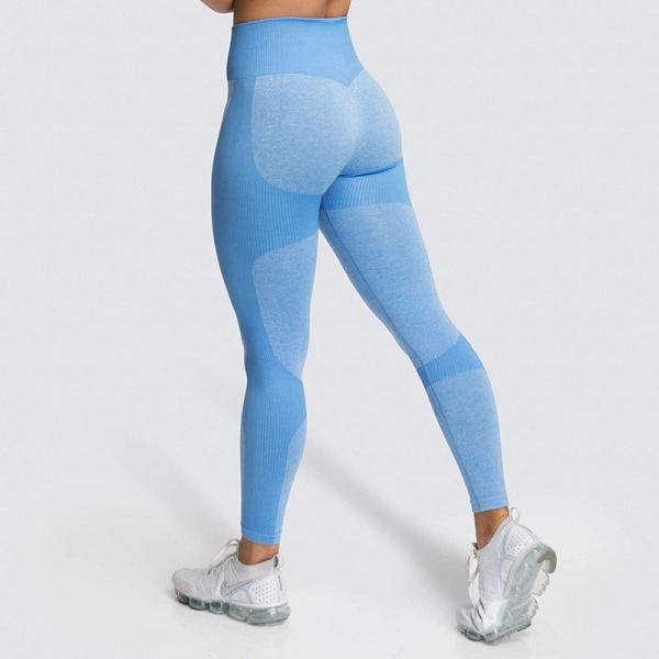 Europeiska och amerikanska sömlösa höftlyftande fukttransporterande yogabyxor Sportkläder Fitness Hip-showing tights för kvinnor 9154AB pants-dark sky blue L