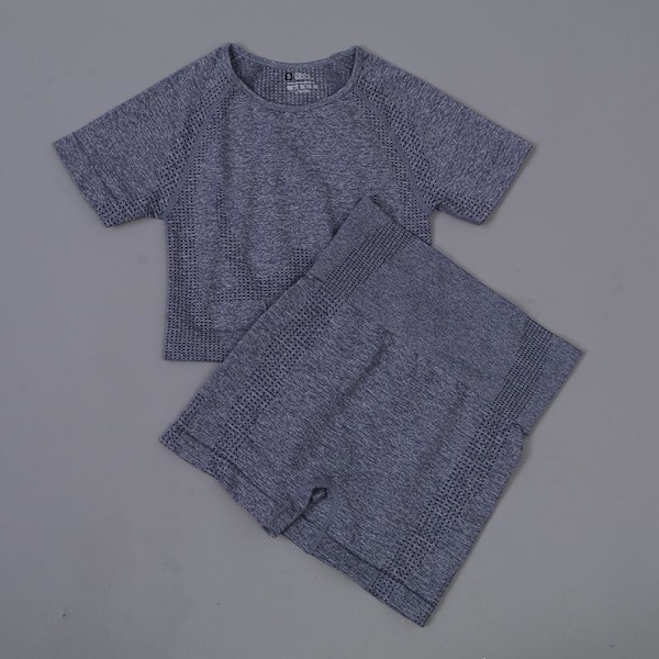 Joogasetti Urheilupuku Treenausvaatteet Lyhythihainen Crop Top Joogashortsit Naisille wine red set M