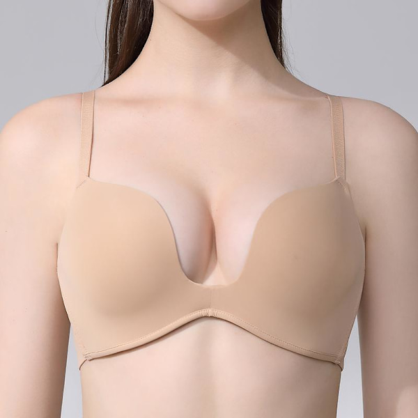 Sexiga Push Up BH:ar Sömlösa Underkläder För Kvinnor Bygel BH Djup Urringning BH Enfärgad Sexig Lingerie B C Kupa Beige 32C