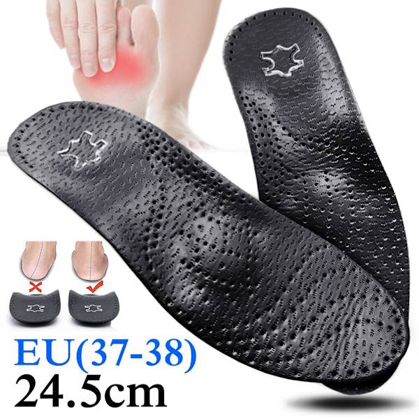 EiD Nytt hålfotsstöd 25mm Ortopedisk innersula Svart Läder ortopediska inläggssulor för Plattfot O/X Ben Korrigerad Skosula inlägg Half pad (EU 41-42) 1 Pair