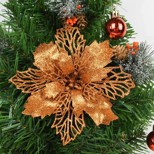 5kpl 9-16cm Glitter Keinotekoiset Joulukukat Joulukuusen Koristeet Kotiin Tekokukat Joulukoristeet Uuden Vuoden Sisustus bronze 16cm
