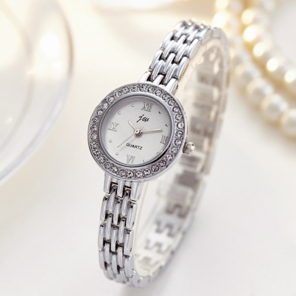 Koreansk watch Damstudentarmband Watch Casual Quartz Watch Fashion Watch silver streak white plate
