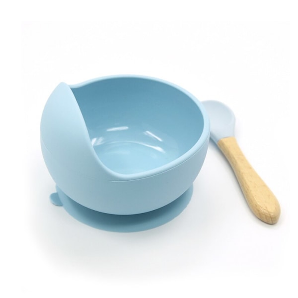 Ny Silikone Baby Madskål Service Vandtæt Ske Skridsikker Service BPA Fri Silikone Tallerkener til Baby Skål Baby Tallerken Gray-Silicone Spoon