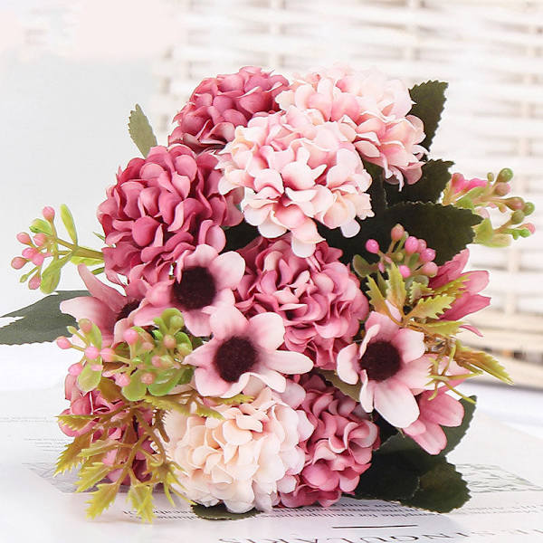 15 blomsterhoved silkehortensia kunstig blomst hvide bryllupsblomster lille buket falsk blomst fest DIY dekoration B8