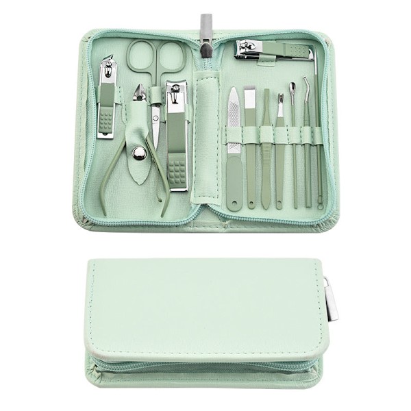 Manikyrset i rostfritt stål Nagelklippare Nagelkonst Pedikyrsax Verktyg Dragkedja 22 Delars Set Fingernagelvårdskit Green 22-piece set