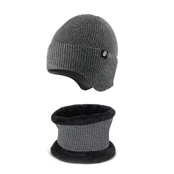 Lämmin Korvasuoja Hattu Huivi Kaksiosainen Set Talvi Ulkoilu Fleecevuorattu Neulepuku [Twist style] black two-piece set