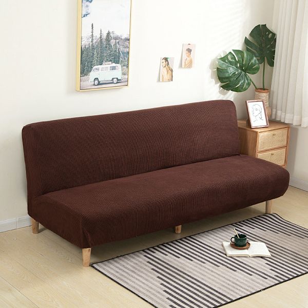 Överdrag Polar Fleece Tyg Ärmlös Bäddsoffa Skydd Enfärgad Utan Armstöd Stor Elastisk Fällbar Möbel Heminredning Bänköverdrag Dark Coffee M 160-190cm