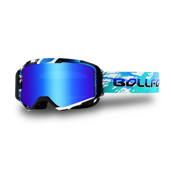 Motocrossglasögon Ski MX Offroadglasögon Motorcykel Utomhuscykling ATV Glas Dirt Bike Goggle Blue Frame blue lens 17cm