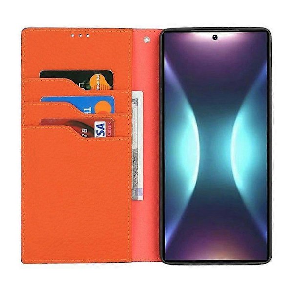 Plånboksfodral i äkta koläder med Litchi-textur för Samsung Galaxy S25 Ultra Orange