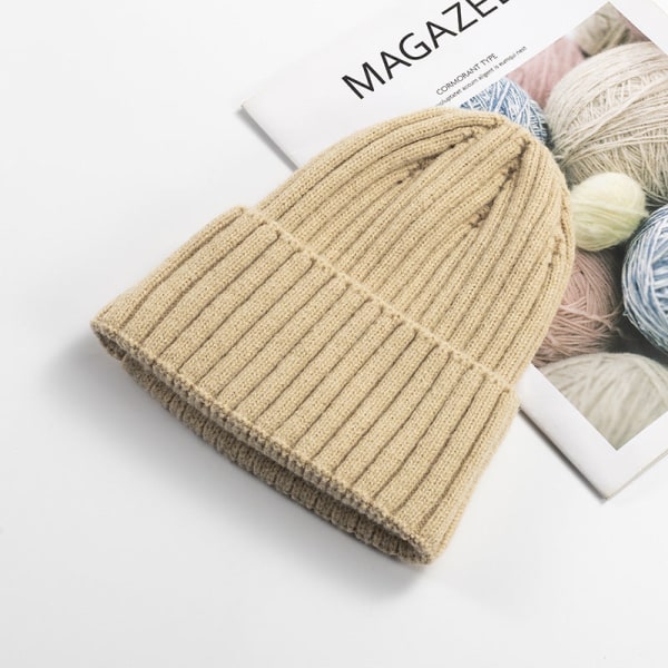 Höst och Vinter Stickad Mössa Dam Mode Bomull Kashmir Koreansk Varm Yllemössa Enfärgad Kant Herr Pullover 20B119 beige Average size