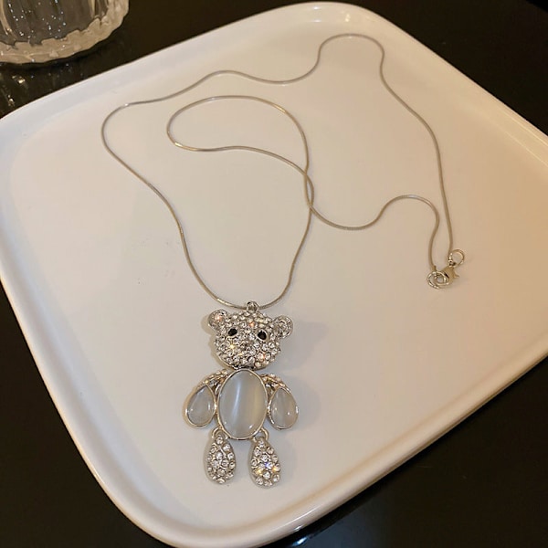 Titaani Teräs Musta Rakkaus Riipus Kaulakoru Korut Riipussetti Koristeelliset Korut 40# Diamond Bear necklace