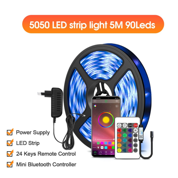 LED Strip Light RGB 5050/SMD2835 Flexible Ribbon DIY Led Light Strip RGB Tape Diode DC 12V bluetooth julbelysning 5050 music 20key 20m 0 - 5W