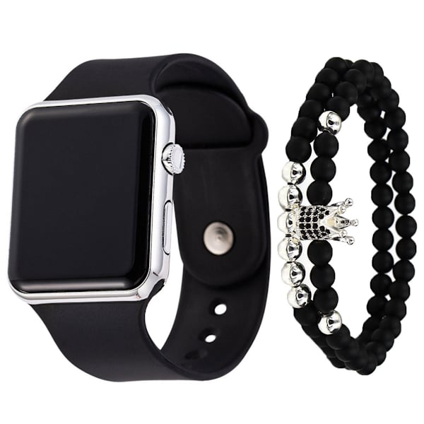 3 st/set Herr Mode Enkel LED Silikon Elektronisk Klocka Armband Set Rose gold shell White Belt
