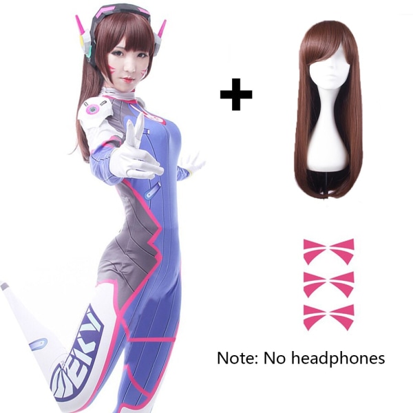 Dva Cosplay Kostume Spil Kvinde Voksen Barn Lycra 3D Print Spandex Halloween Fest Zentai Paryk Sæt Pistol D.Va cos dva face sticker One Size