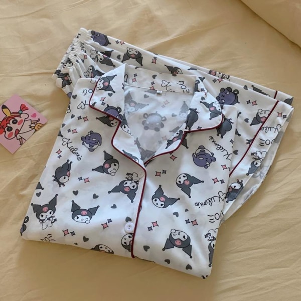 Sommer Ins Kortærmede Shorts Søde Kulomi Sommer Pyjamas Studenter Tidligt Efterår Cardigan Hjemmetøj Like the picture L