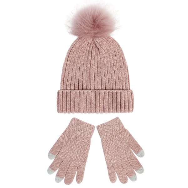 Stickad Mössa Dam 2023 Ny Chenille Ull Mössa Handskar Set Förtjockad Varm Fluffig Bollmössa Höst och Vinter Camel