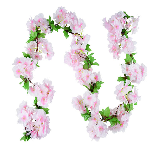 2,3 m blomsterkrans konstgjord blomsnöre med löv Siden Sakura körsbärsblommor murgröna vinstockar för hemträdgård bröllop valvbågedekor B01 white fake vine