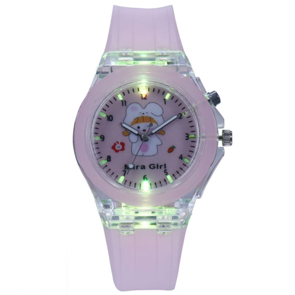 Ur Silikone Børneur Quartz Ur Lysende Blinkende Lys Ur Pink